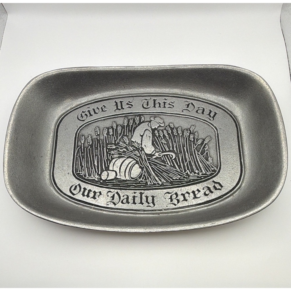Vintage Wilton Armetale Pewter Bread Tray "Give Us This Day Our Daily Bread"